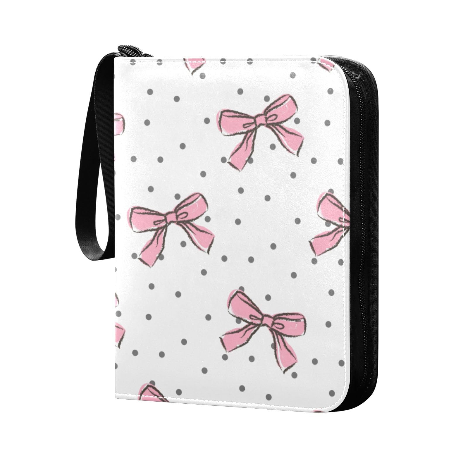 Grckit Bow Pink Card Binder 4-Pocket, 400 Pockets Trading Cards Holder Games Card Albums Storage Organizer Case for Football, Baseball Cards