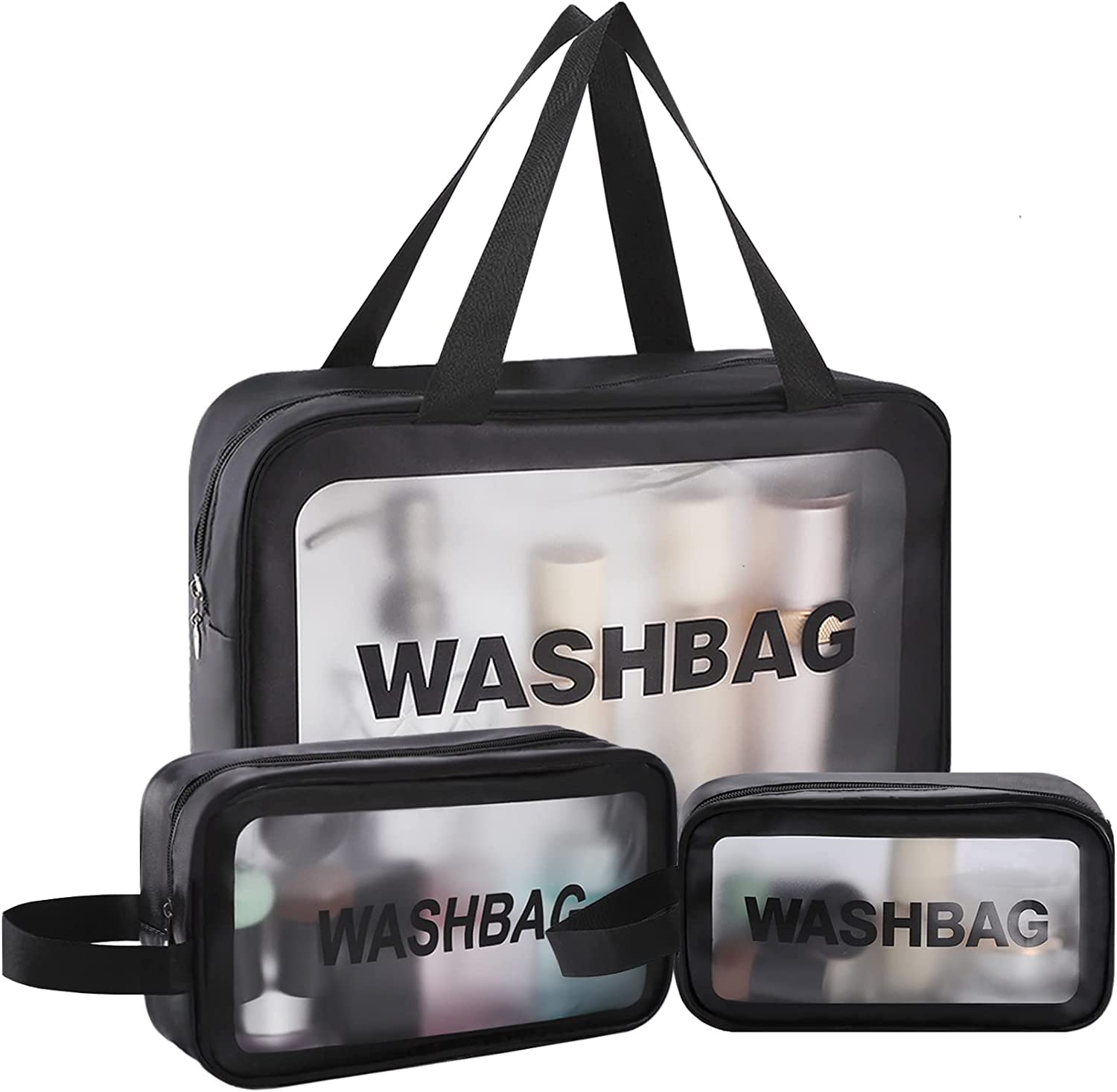 Gimfra Clear Makeup Bags Cosmetic Pouch Organizer Waterproof with Zipper Handle,Transparent Travel Large Storage Toiletries.(Black)