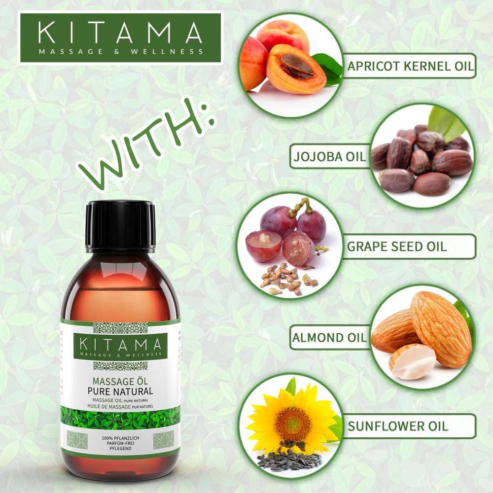 Kitama Massageöl Pure Natural 5L - 100% Natürlich Neutrales Pflegeöl | 100% natürliches, veganes Pflegeöl mit Jojoba- & Mandelöl. Parfümfreies Made in Germany für zuhause & Massagepraxis