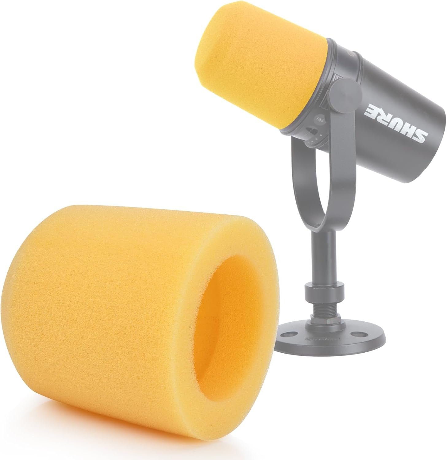 YOUSHARES Pop Filter Compatible with Shure MV7 Microphone – Mic Foam Windscreen Cover for MV7 Microphone to Blocks Out Plosives (Yellow)