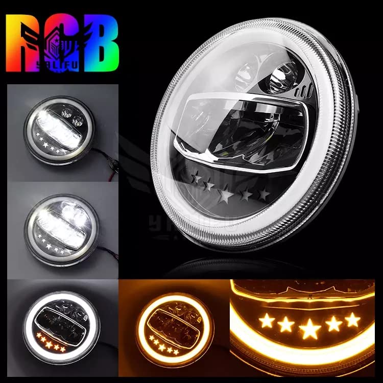 Image of Smart LED 7Inch Headlight 75-110W-12V For Royal Enfield, Mahindra, Jeep, Harley Davidson (5-Star LED Headlight )