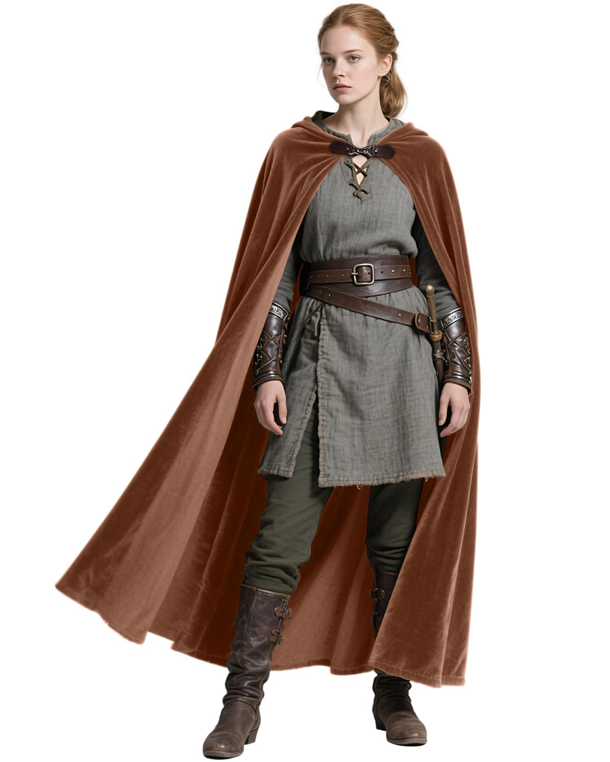 keland Capa medieval con capucha Capa del Renacimiento para mujeres hombres Halloween Cosplay (marrón)