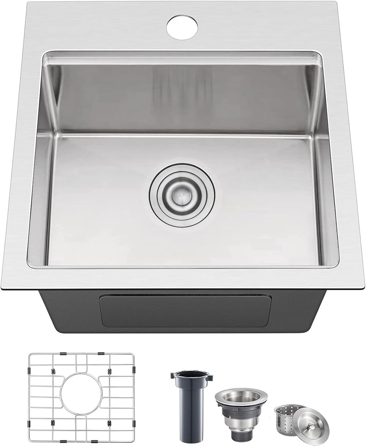 UFaucet 15x15 Drop In Bar Sink Stainless Steel 15 Inch Top Mount Small