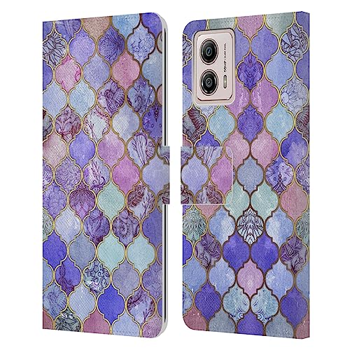 Head Case Designs Officially Licensed Micklyn Le Feuvre Decorative Purple Moroccan Leather Book Wallet Case Cover Compatible with Motorola Moto G53 5G