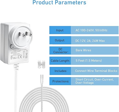 Miniatura 2 de Adaptador de fuente de alimentación de 12 V, 2 A, convertidor de 24 W CACC de 100 V-240 V a 12 voltios y extremos de cable desnudo + terminales de