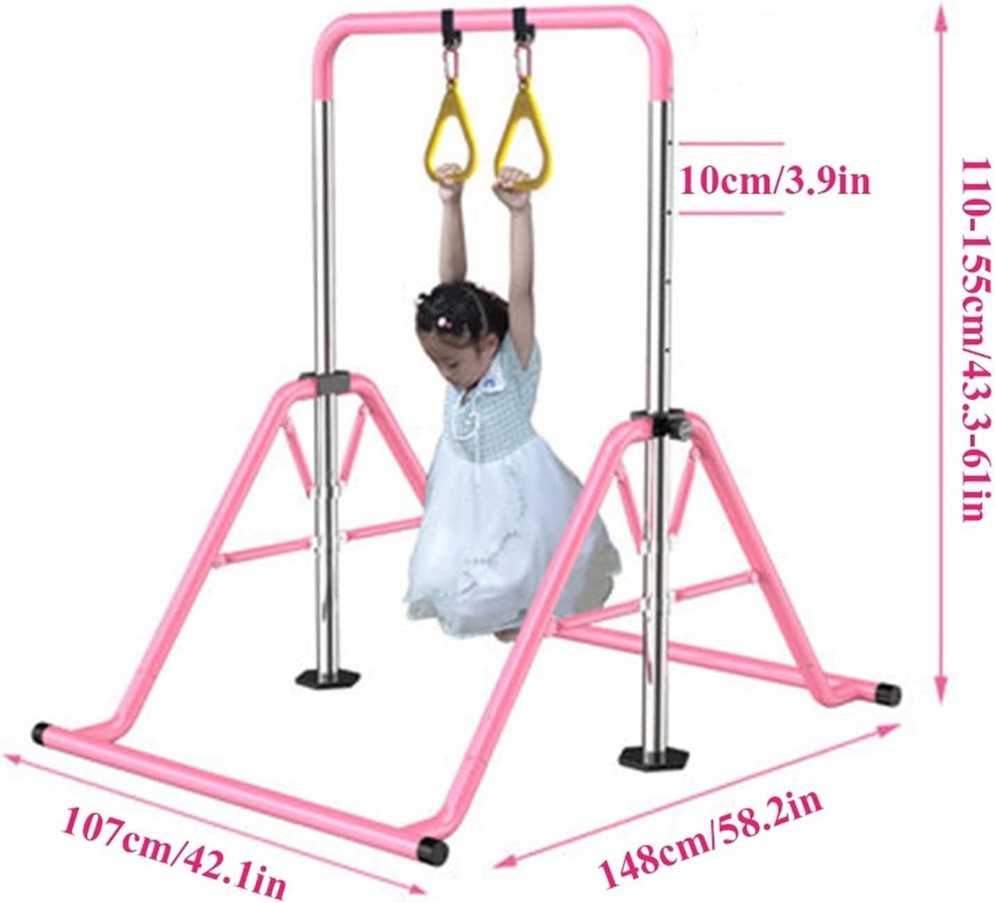 Gymnastic Bars Expandable Folding Horizontal Bar for Home with Adjustable Height Practice Bar Junior Training Bar for Kids Children Adult Support to 330lbs (Pink)