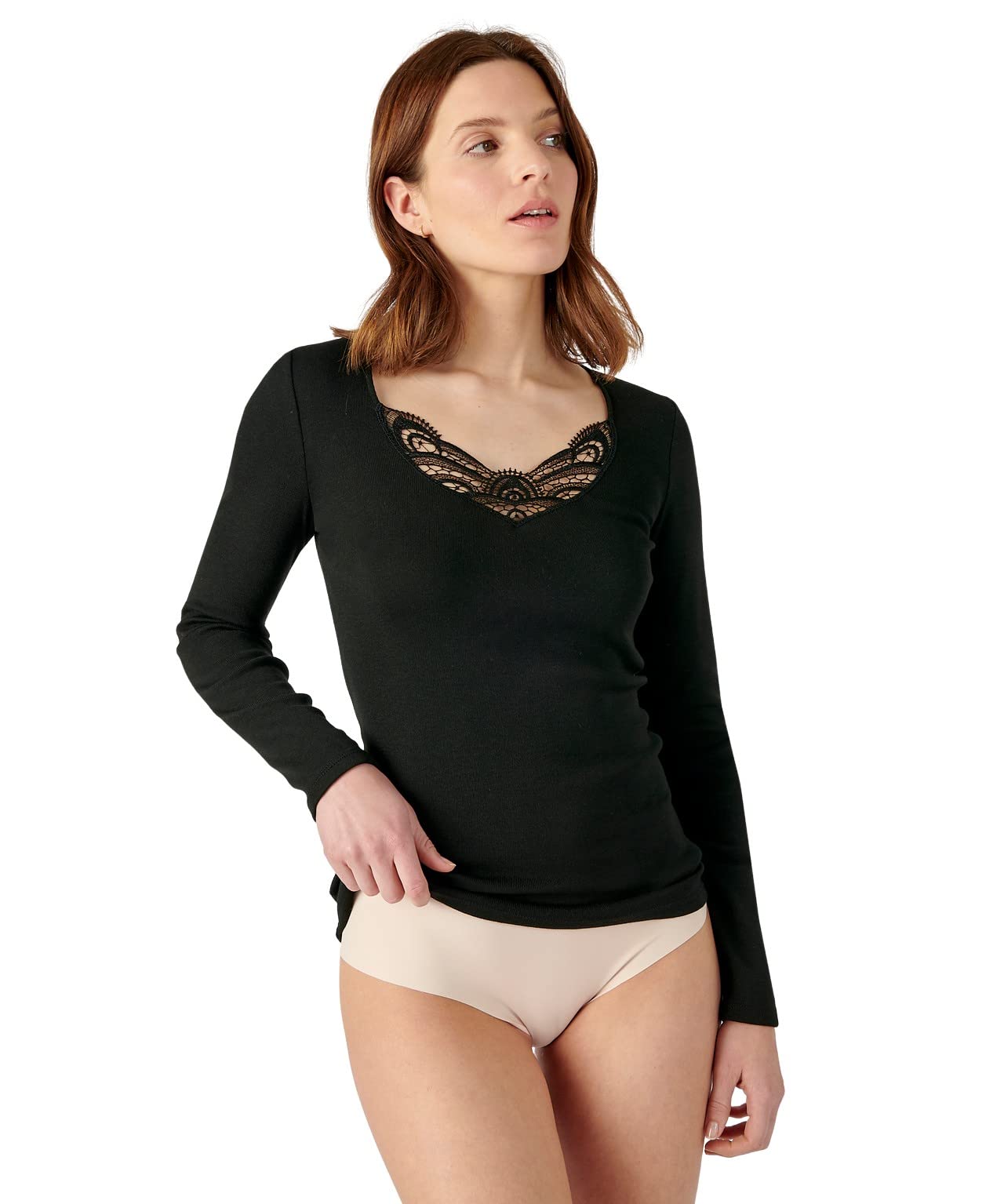 Damart - Women's Fine Rib Guipure Thermolactyl Long Sleeve T-Shirt