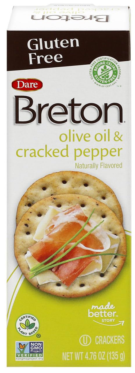 Dare Breton, Dare Cracked Pepper And Olive Oil Gluten Free Crackers, 4.7 Ounce