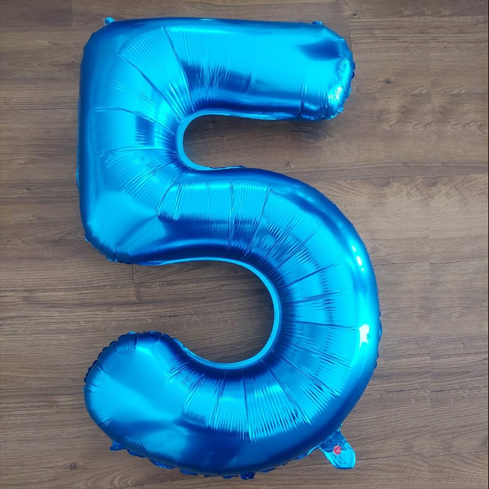 Foil Globo Número 5 Azul 40" (101cm), Inflable Helio o aire, Gigante Numeros 0-9, 10-19, 20-29, 30-100, Grande Globos Decoración para La Boda Aniversario y Cumpleaños Fiestas — view 349