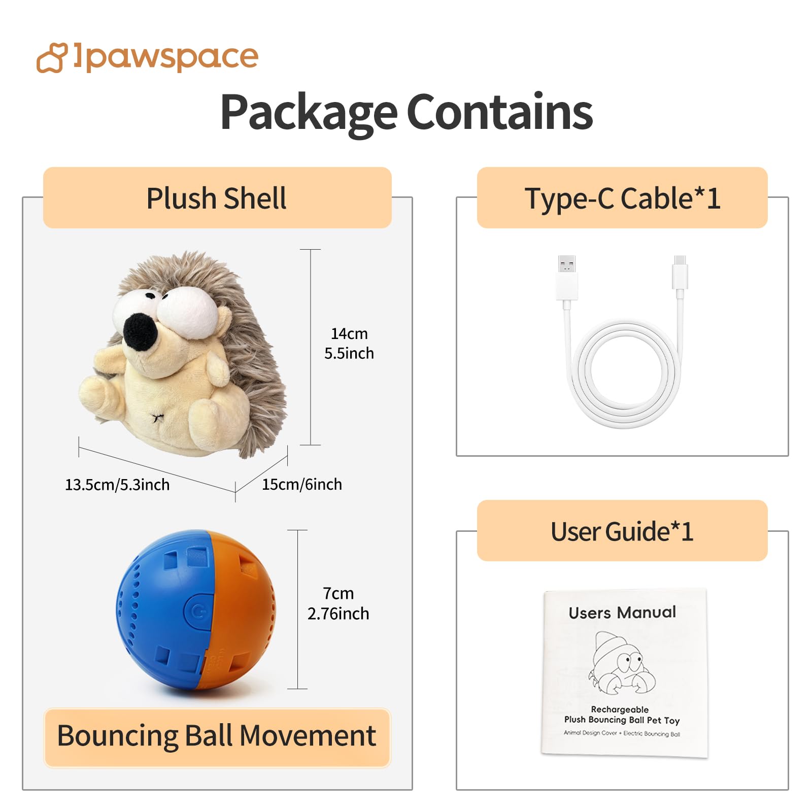 Jouet interactif pour chien, jouet couineur en peluche pour les garder occupés, jeu autonome avec balle vibrante et rebondissante rechargeable pour chiens de petite/moyenne taille - Hérisson