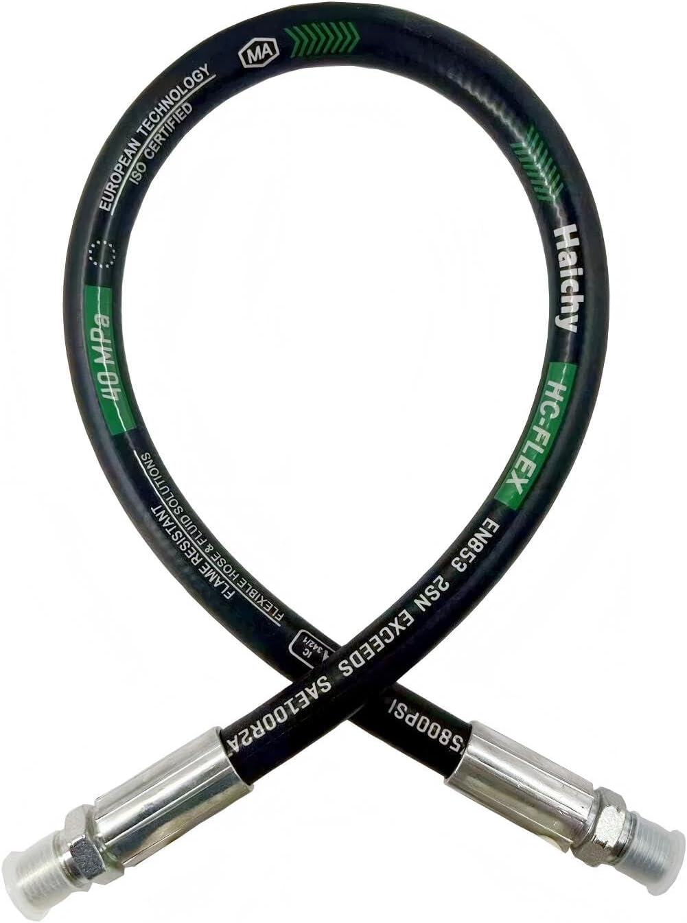 Haichy 15611-12-12-12 Hydraulic Hose 3/4" Hydraulic Hose with Male NPT X Male NPT, 12" Long, 3118 PSI