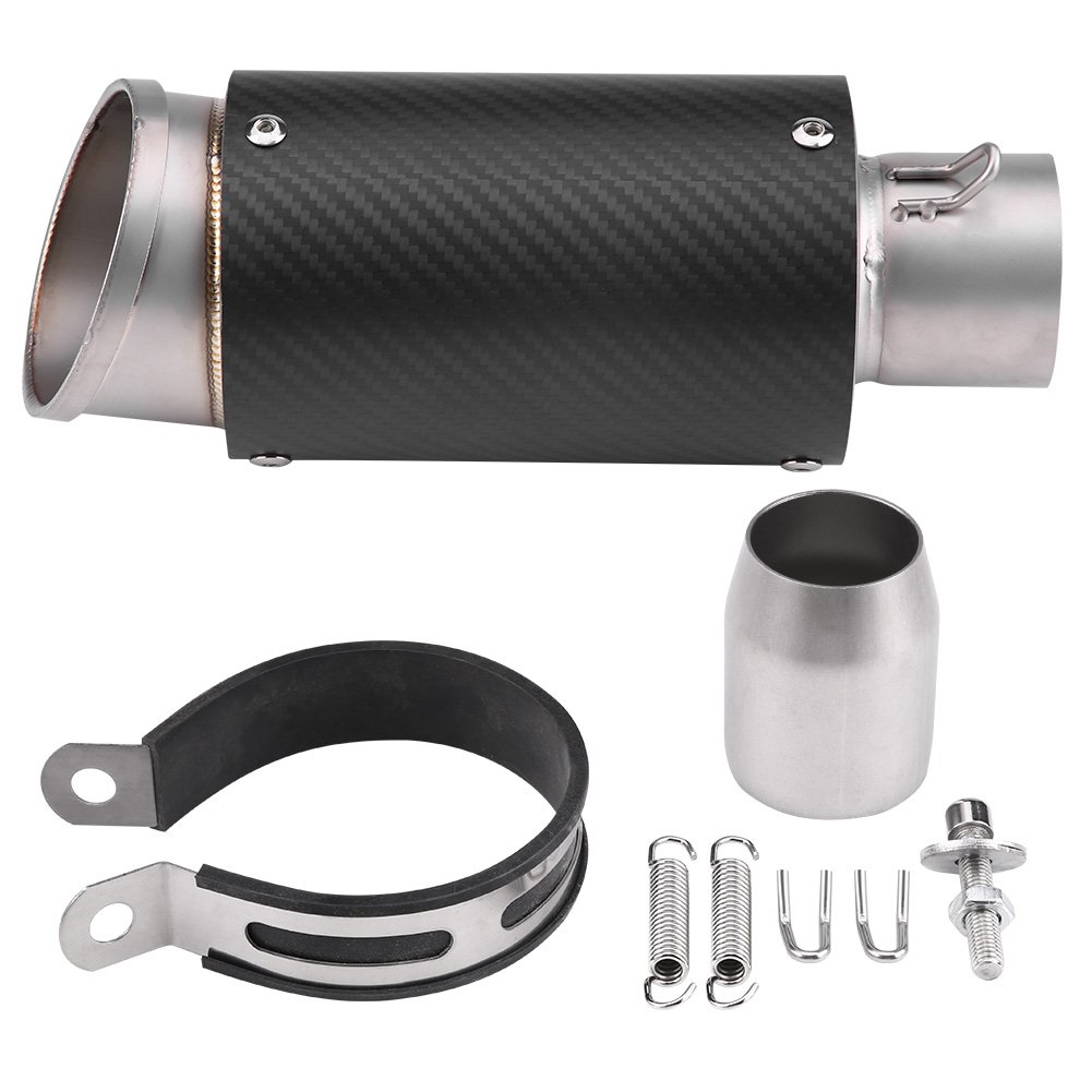 Qiilu Motorrad Auspuffrohr, 51MM Carbon Fiber Edelstahl Motorrad Schalldämpfer Auspuffendrohr Tipp Endrohr Universal