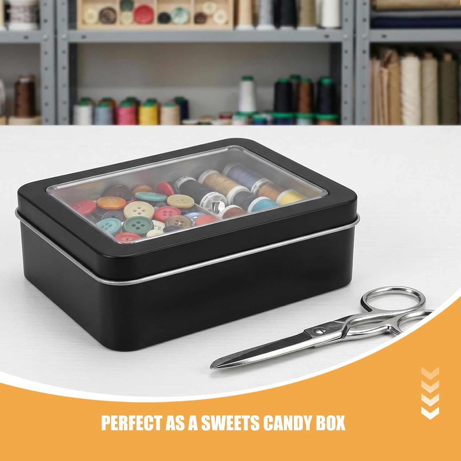 5pcs Tin Box with Lids Clear Top - Empty Small Storage Tins Case for Home Candles, Candies, Balms and Treasures 4.92x3.54x1.57in (Black)