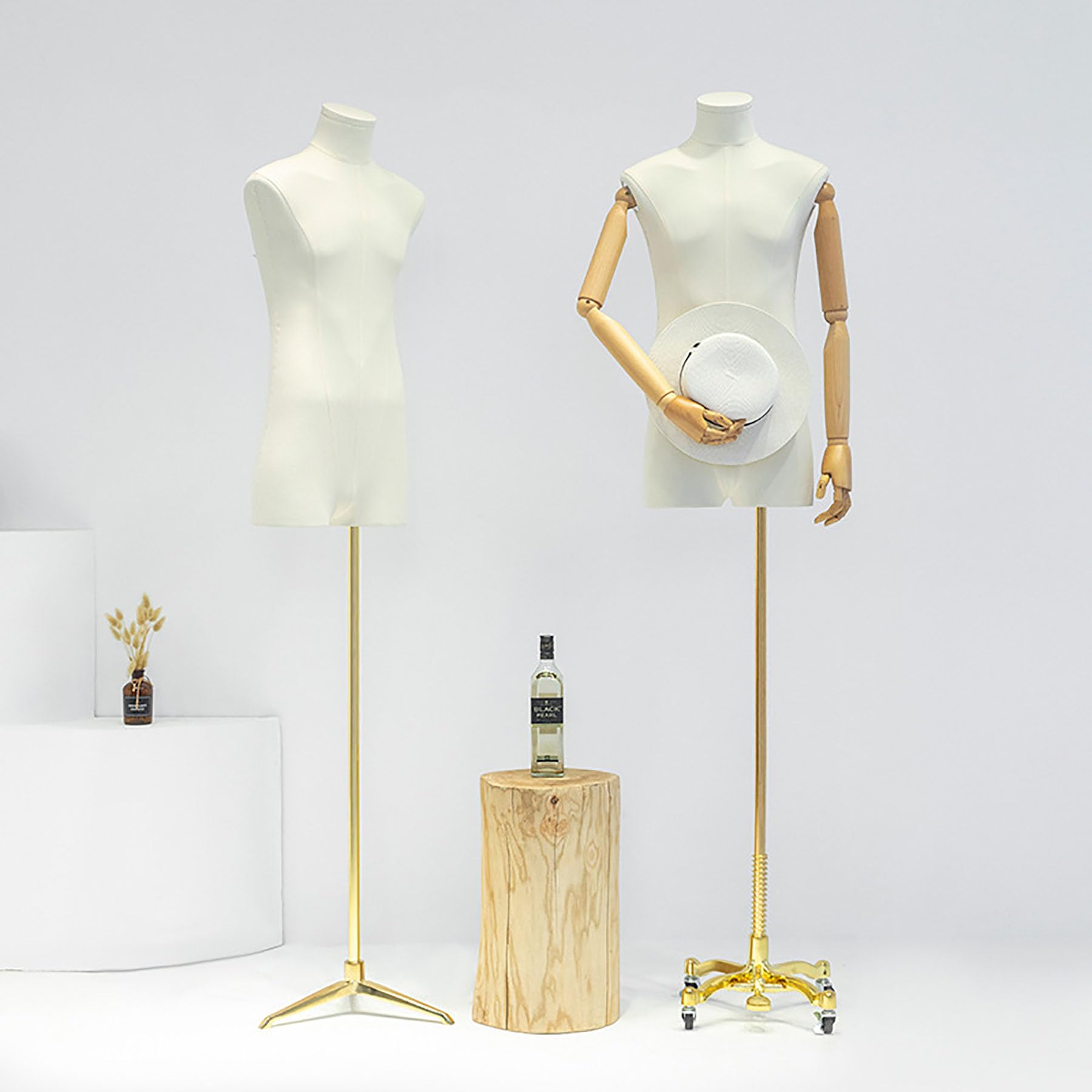Generic Halbkörper-Mannequin-Torso männlich, Mann-Körperform mit Kopf, abnehmbare Arme, Dummy-Requisiten, Kleidungsständer, Metallbasis für Fenster, Kleid, Schmuck,Gold a1