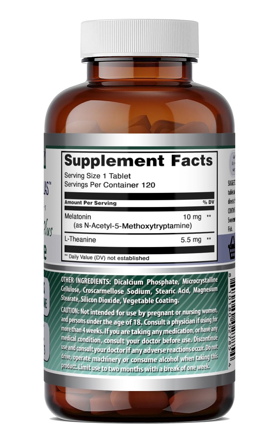 Amazing Formulas Melatonin 10 Mg Plus L-Theanine 5.5 Mg Supplement | Tablets | Gluten Free | Made in USA | (1 Pack, 120 Tablets) — Amazon image 4