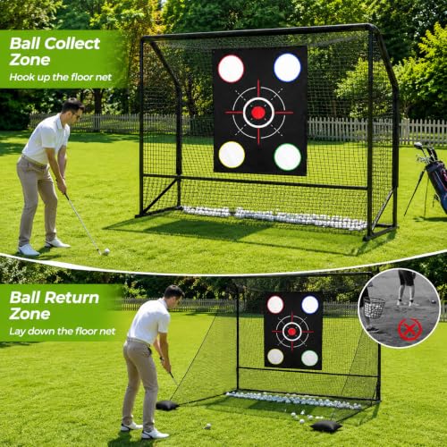 Golf Practice Hitting Net for Backyard Driving Real Balls 10x7ft with Side Barriers, Heavy-Duty Steel Frame Golf Net with Target Cloth & Carry Bag for Garage, Indoor & Outdoor Driving Chipping — view 4