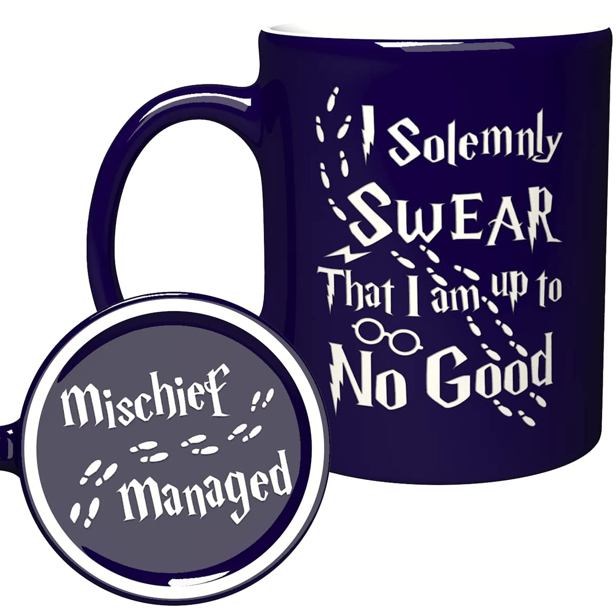 NM NEXTMUG Engraved Ceramic Coffee Mug - I Solemnly Swear That I Am Up to No Good Bottom With Mischief managed - Inspirational and Sarcasm Mothers Fathers Day Gift