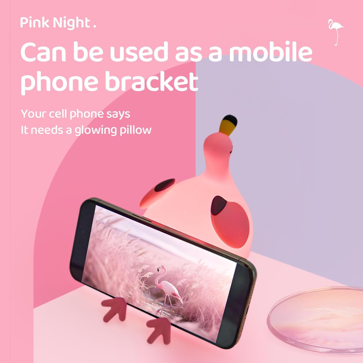 DADYLOBO Pink Flamingo Night Light for Kids, Dimmable Silicone LED Baby Nursery Night Light, Funny Nightlight Girls Trendy Gifts, Rechargeable Bedside Lamp Kawaii Pink Decor for Bedroom Home Office - Image 8