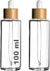 Afracam Dropper 100ml Clear Bamboo Glass Bottle with Lid 100 cc Dropper Wood 2 Pieces White