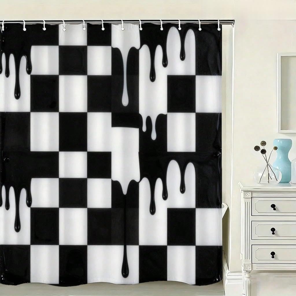 GLKSDLPO Black And White Checkerboard Pattern Shower Curtain, Modern Minimalist 3D Art Printing Bathroom Shower Curtain(210x180cm/83x71in(WxH)