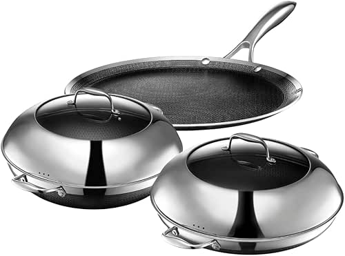 HexClad Hybrid Nonstick 5-Piece Cookware Set, 14" Pan with Lid,