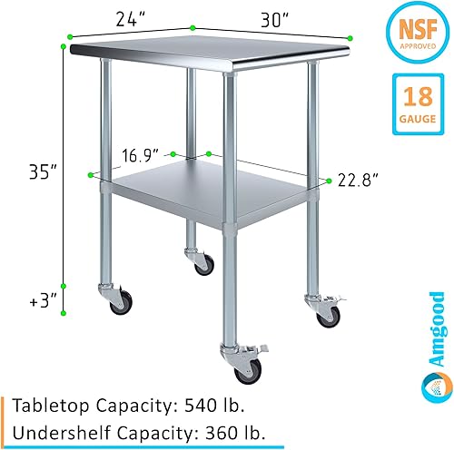 Miniatura 284 de AmGood Mesa de trabajo de acero inoxidable con ruedas Estación de trabajo