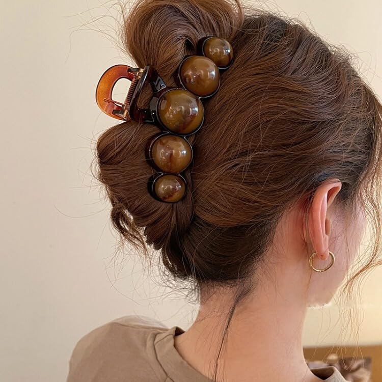 Pinzas de Pelo con Perlas Grandes Marrón miniatura 4