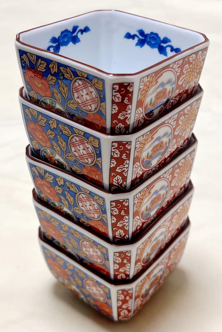 Amazon.co.jp: 三洋陶器 龍峯窯 錦彩古伊万里 赤絵角小鉢5客 小付揃