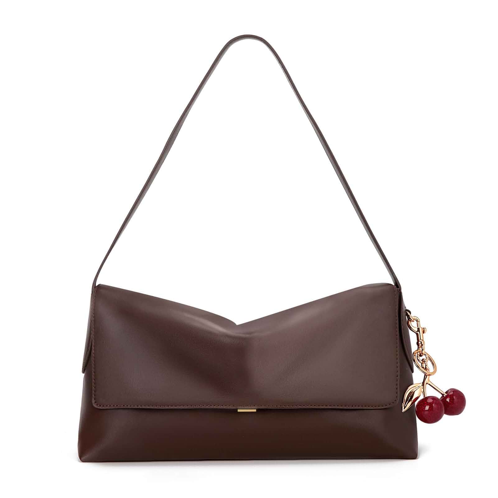 Hobo Bag for Women Vintage Large Shoulder Bag Faux Leather Cherry Handbag | Soft Leather with Cherry Pendant