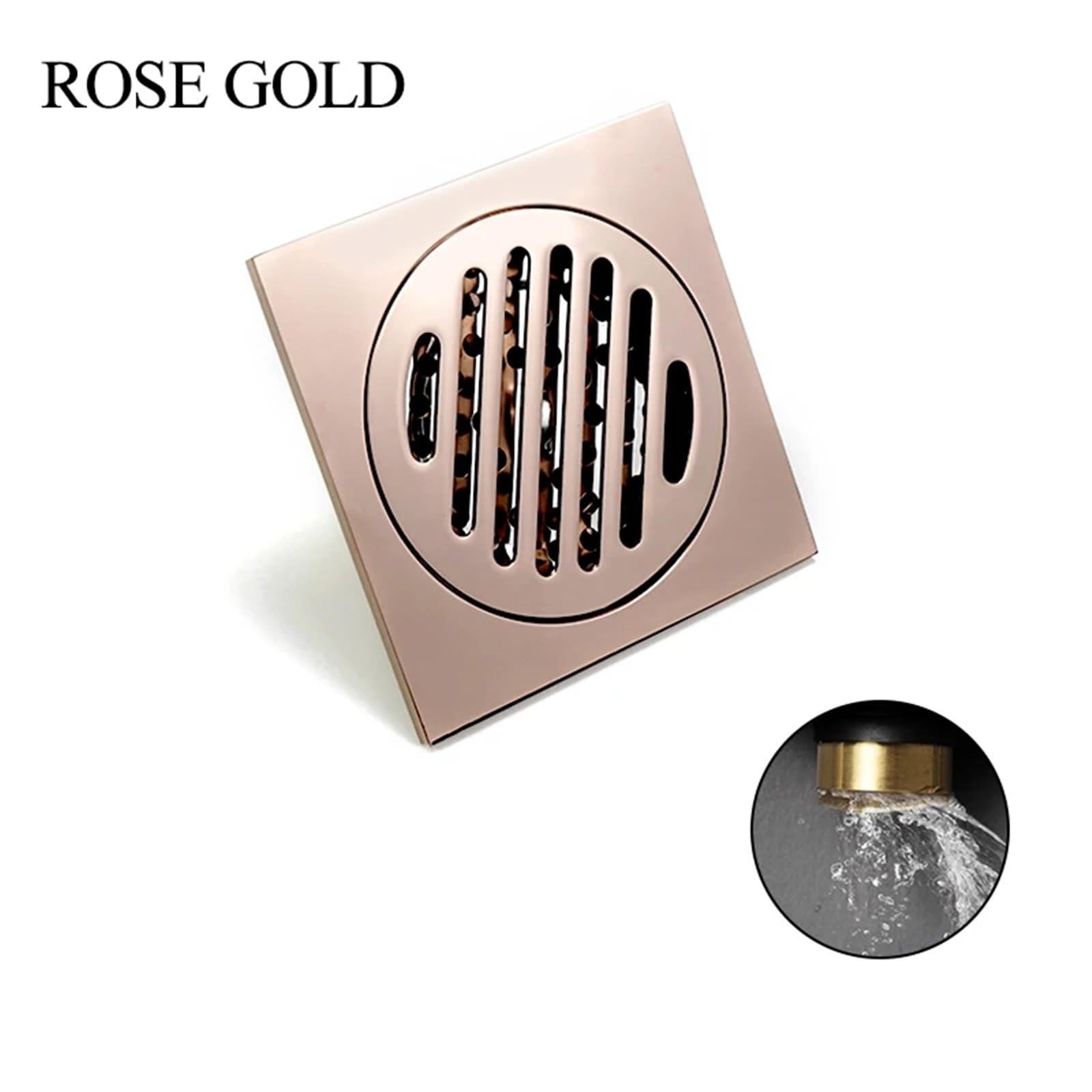 Desagüe de suelo negro de 10 cm, desagües de suelo de latón, rejilla de ducha cuadrada, desagüe de suelo, inserto de baldosas, canal de drenaje dorado para desagües de baño y cocina (oro rosa, tipo A)