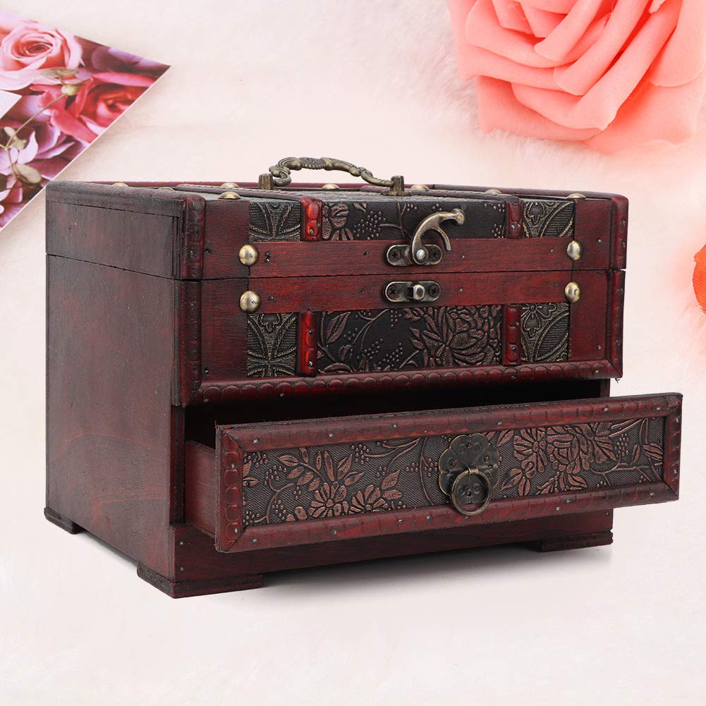 Portagioie in Legno, Doppio Strato Portagioie Vintage Scatola di Gioielli Set con Specchio per Regalo per Ragazze e Donne