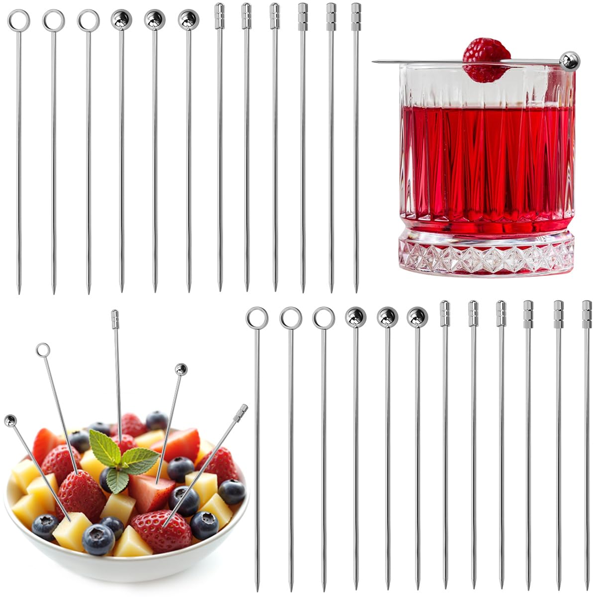 Stuzzicadenti da Cocktail in Acciaio Cocktail Picks Acciaio Inox Cocktail Stecchini Frutta Riutilizzabili Spiedini Acciaio Inox Stuzzicadenti Bastoncini da Cocktail in Acciaio Inossidabile 16 Pezzi