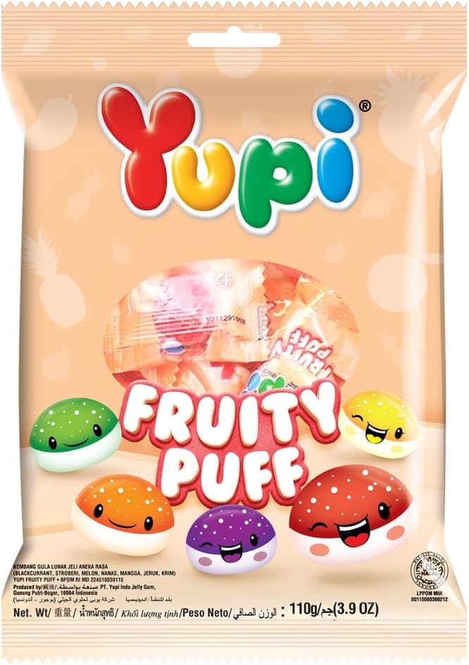 Fruity Puff Gummy Candy, 110g, Delicious, Soft & Chewy Fruity Gummies, Fun Snack for Kids & Adults