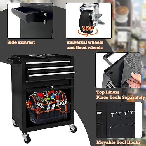Miniatura 5 de Cofre de herramientas de 13 cajones con ruedas, armario de almacenamiento de herramientas de gran capacidad con caja de herramientas superior