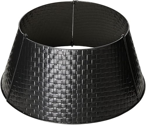 Miniatura 6 de Glitzhome 26" D Negro Metal Tejido Collar Árbol Base Cubierta Decorativa Árbol de Navidad Anillo para Decoración de Navidad