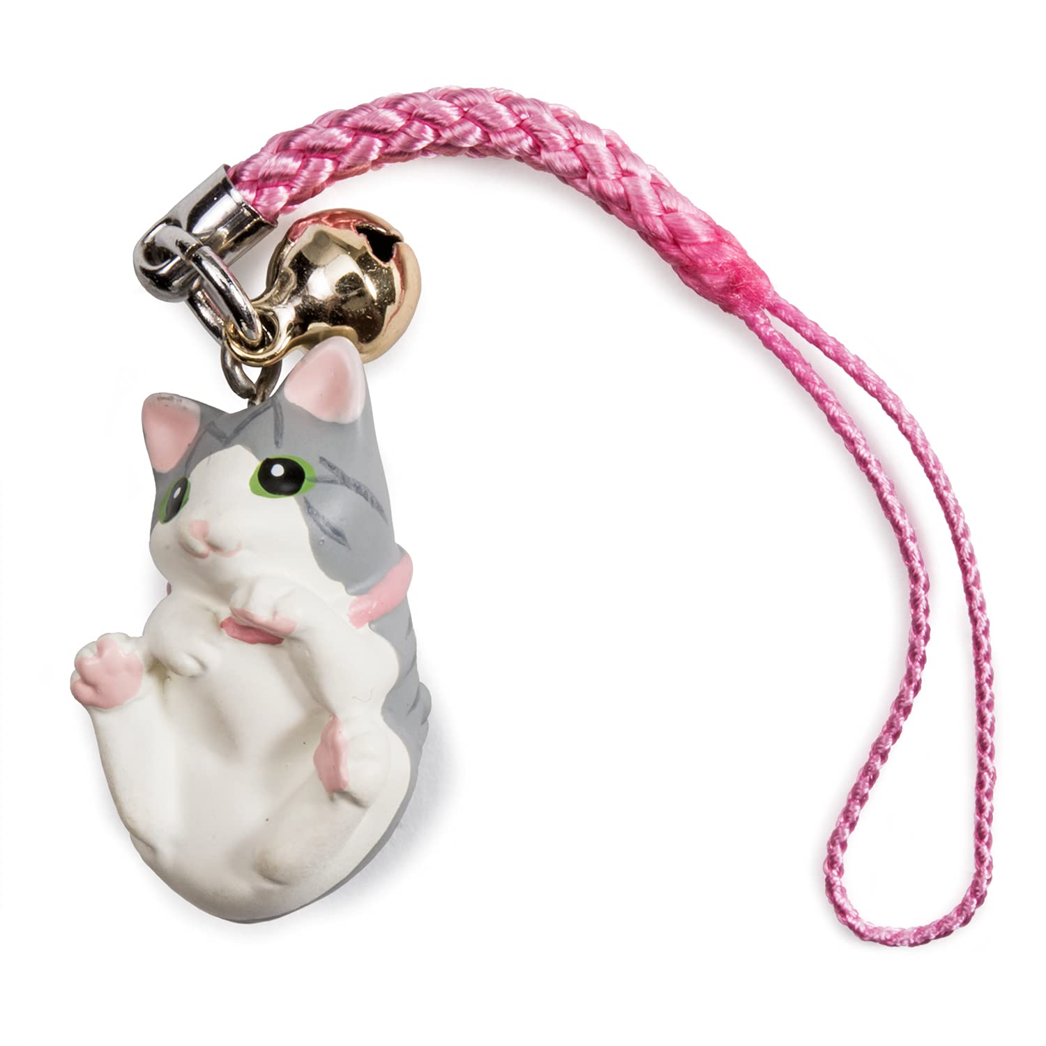 ☆サバトラ・猫・リボン・ジャンピング猫・チャーム☆ レザー製キーホルダーチャーム NECOシリーズ・サバトラ