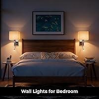 Vista 2 de Apliques de pared con cableado moderno para dormitorio con puerto USB y lámpara de lectura, lámparas de pared de noche para hotel, sala de estar