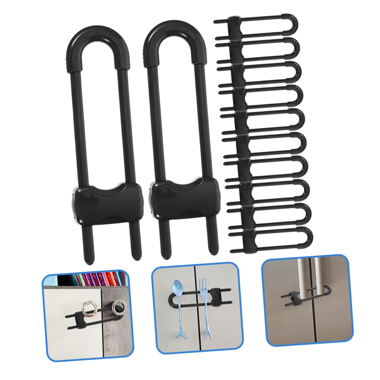 12 piezas Cerraduras de Seguridad para Armarios Bebés U Forma de Pestillo para Cajones y Refrigerador Fácil Instalación sin Tornillos Protección Infantil Hogar