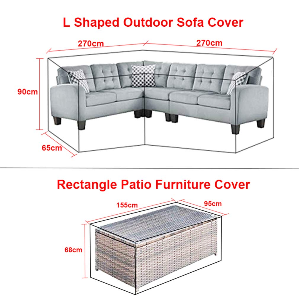 Funda para sofá en Forma de L - Funda Sofa esquinero en Forma de L con Cuerdas de apriete en la Parte Inferior,210D Funda para sofá en L (L Forma 270x270x90 cm + Rectangular 155x95x68 cm)