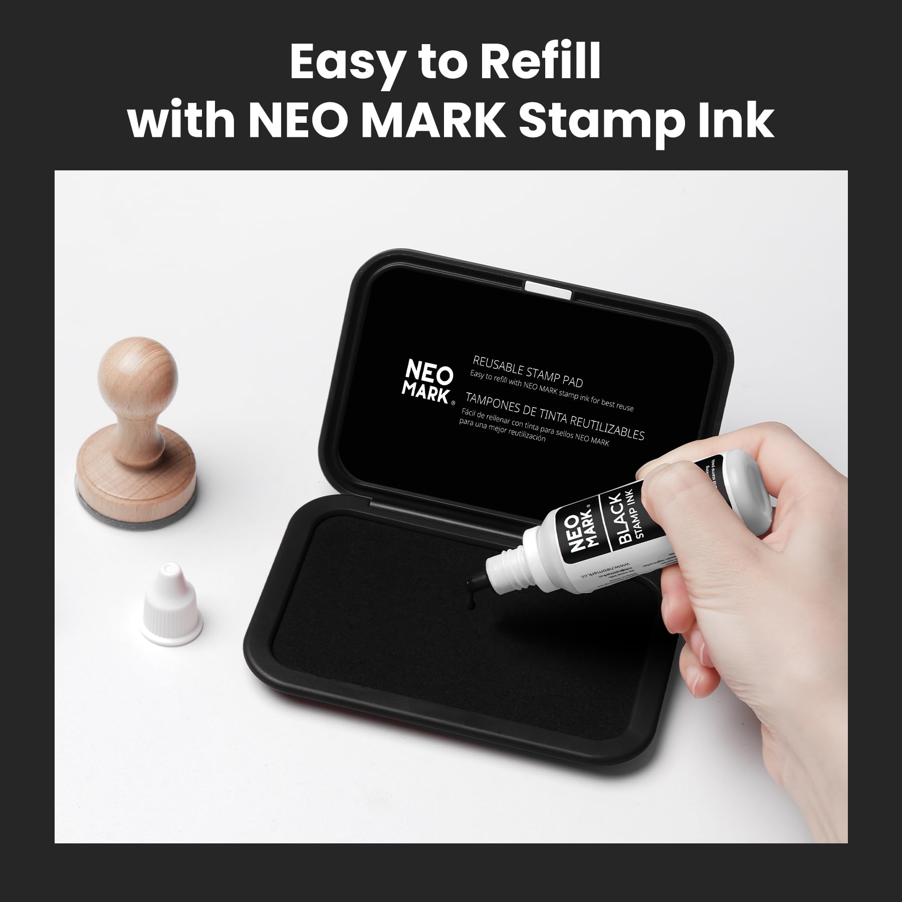 NEO MARK Almohadilla de sellos: 11,2 x 5,8 cm, tapa magnética, almohadilla de fieltro de alta calidad (negro)