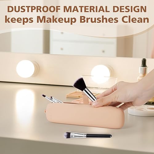 Miniatura 3 de Maliton Soporte para brochas de maquillaje de viaje, bolsa de silicona para brochas de maquillaje con correa magnética anticaídas mejorada, estuche