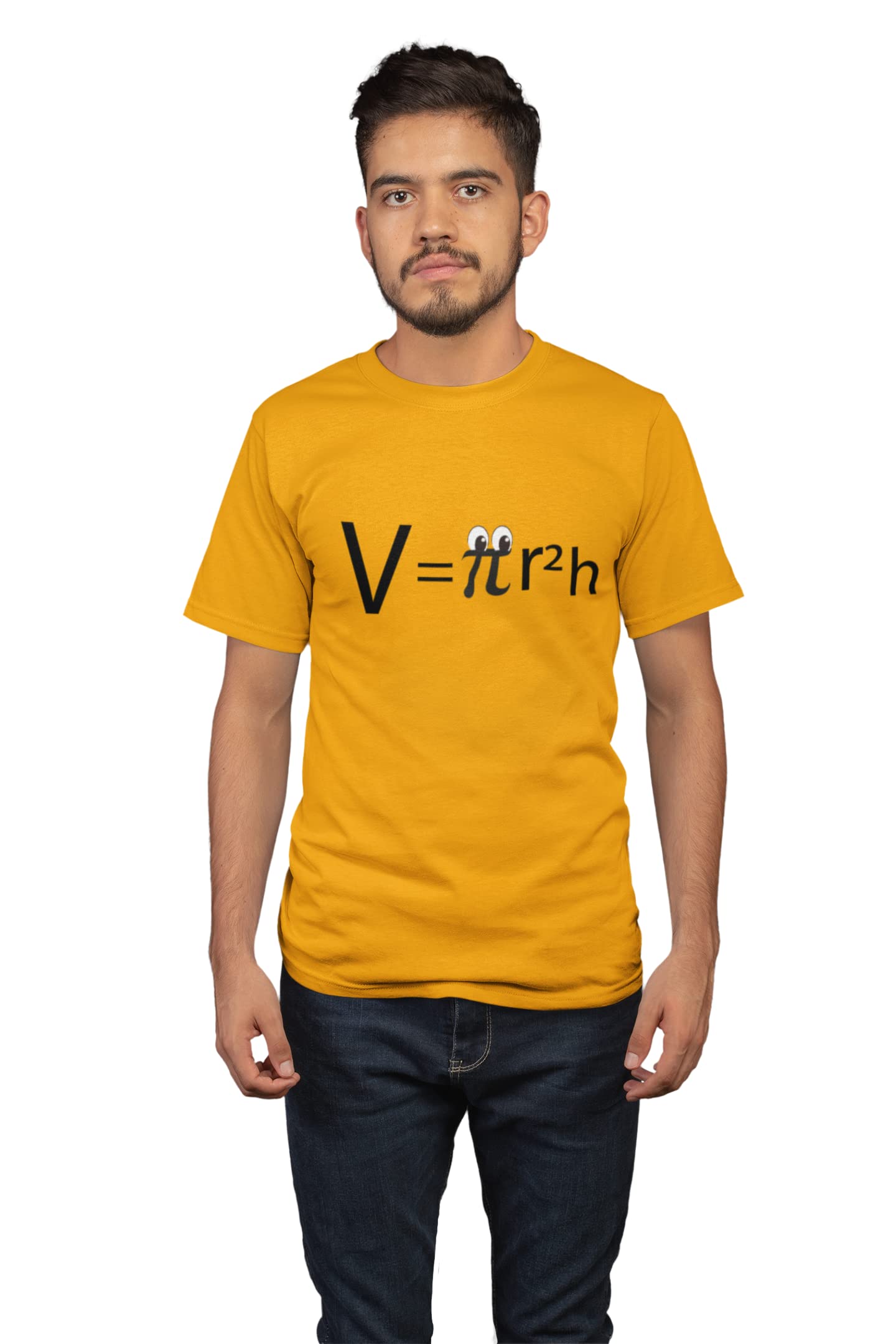 Aayansh CreationV=πR2h - Clothes for Mathematics Lover - Suitable for Math Lover Person Yellow Round Neck Cotton Half Sleeved T-Shirt with Printed Graphics