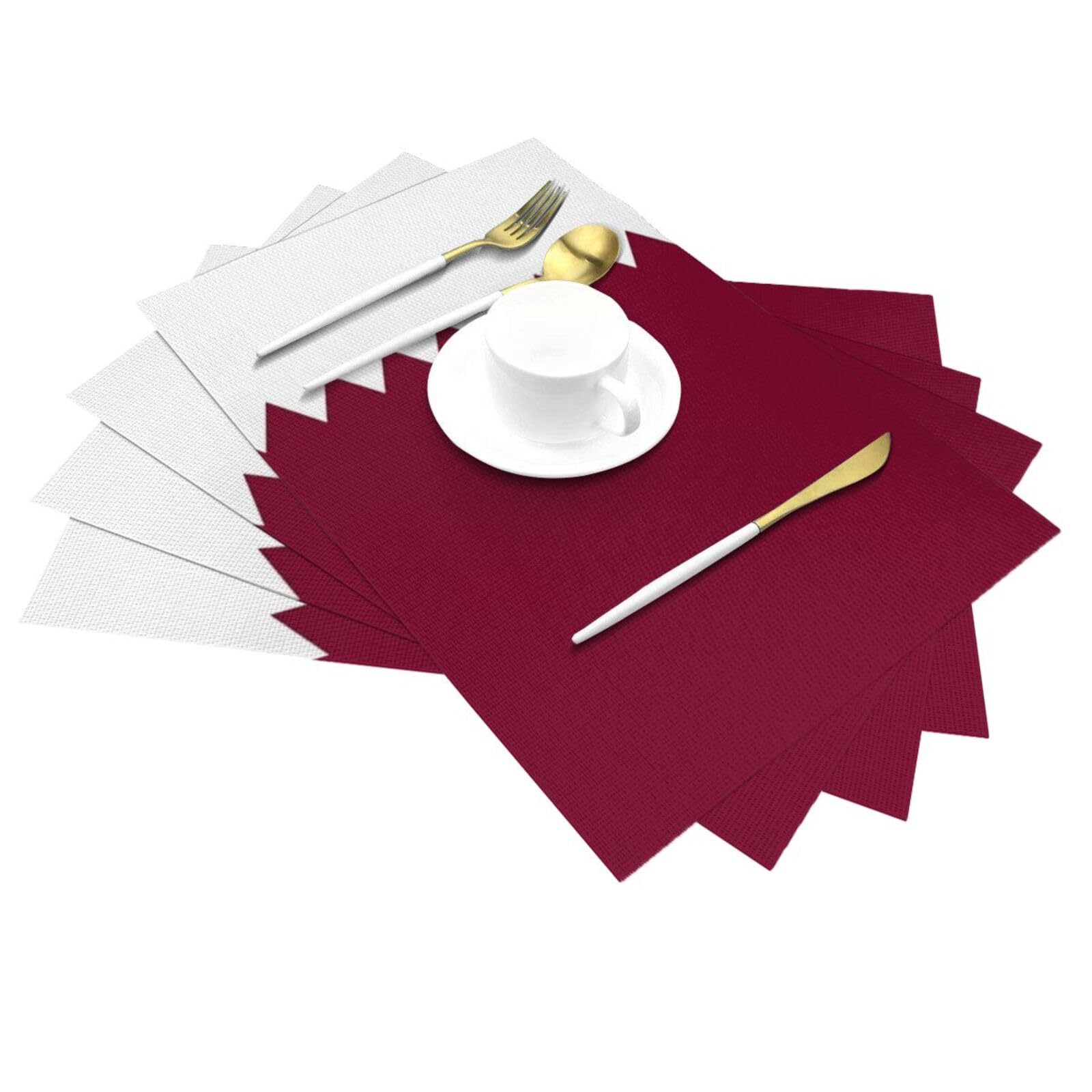 Juego De 8 Manteles Individuales con Estampado De La Bandera De Catar Resistentes Al Calor Antideslizantes Lavables Y De PVC para Casa Y Restaurante 45X30Cm