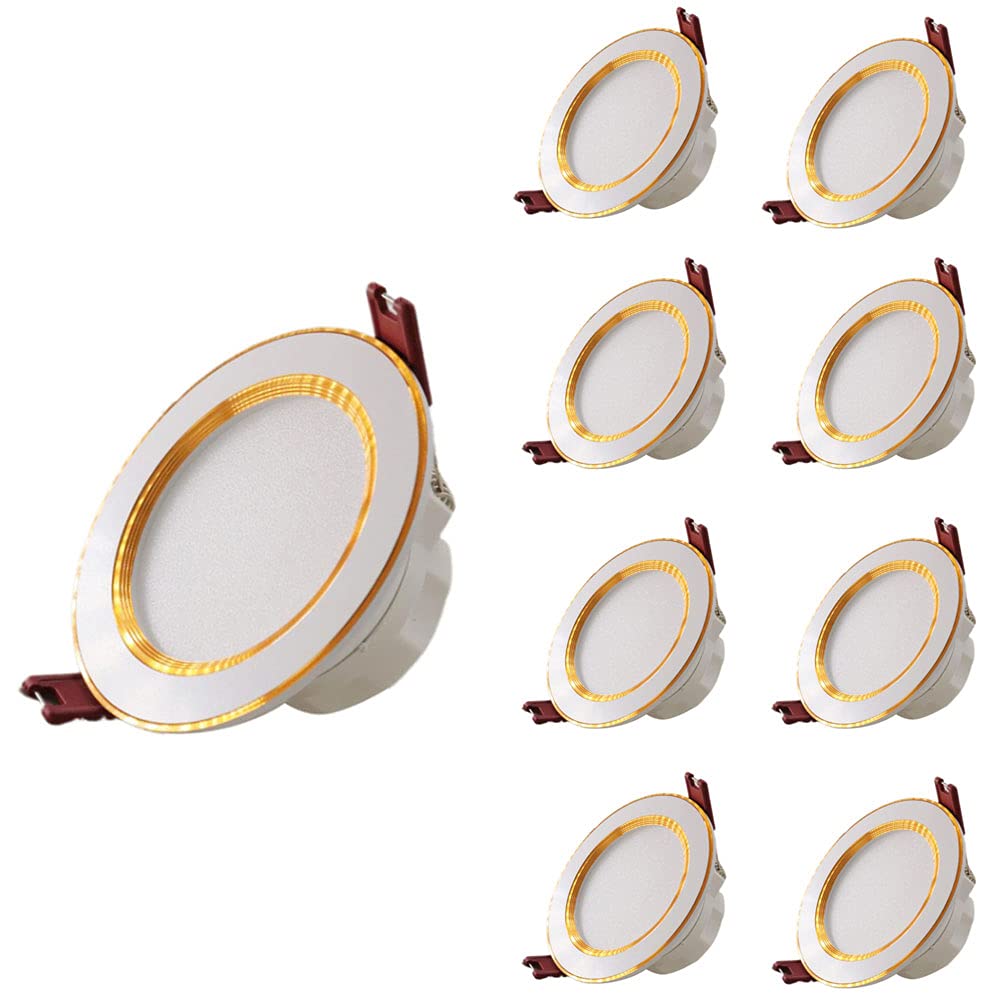 Downlight LED encastré sable blanc et or jante alu 6W 9 pack éclairage