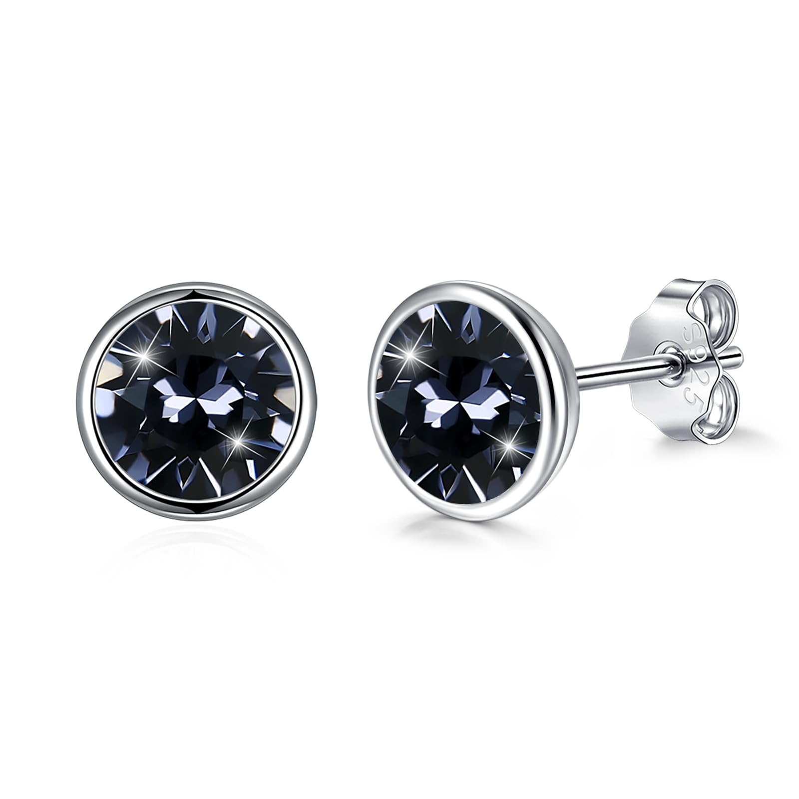 Silver Stud Earrings for Women, 925 Sterling Silver Studs Earrings, Silver Austrian Crystal Stud Earrings for Girls, Hypoallergenic 8mm Small Round Sleeper Earring, Gift for Birthday Christmas