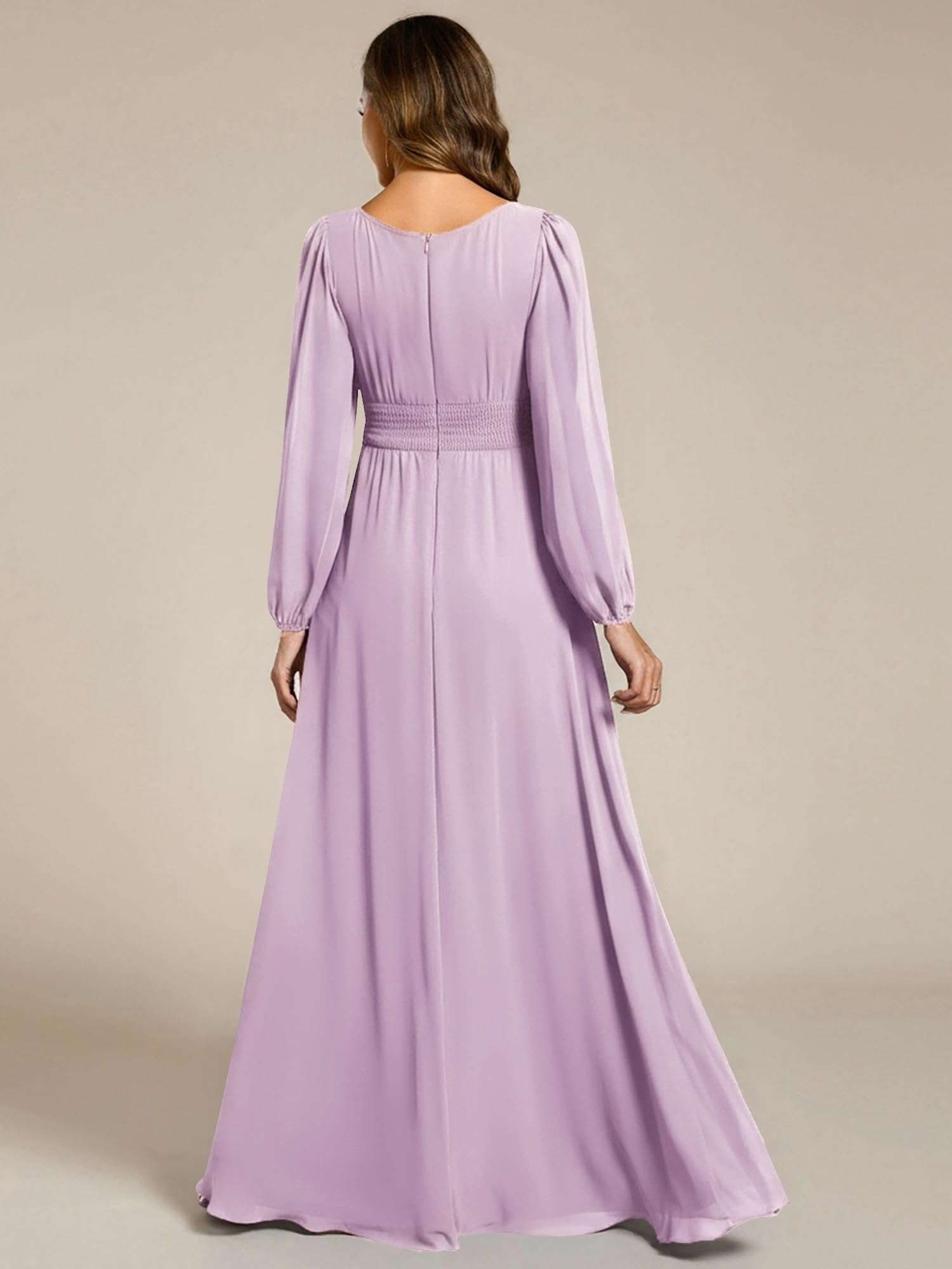 Ever-Pretty Vestito da Sera Donna Lungo Cintura Rotondo Manica Lunga Elegante Abiti da Cerimonia ES0106B