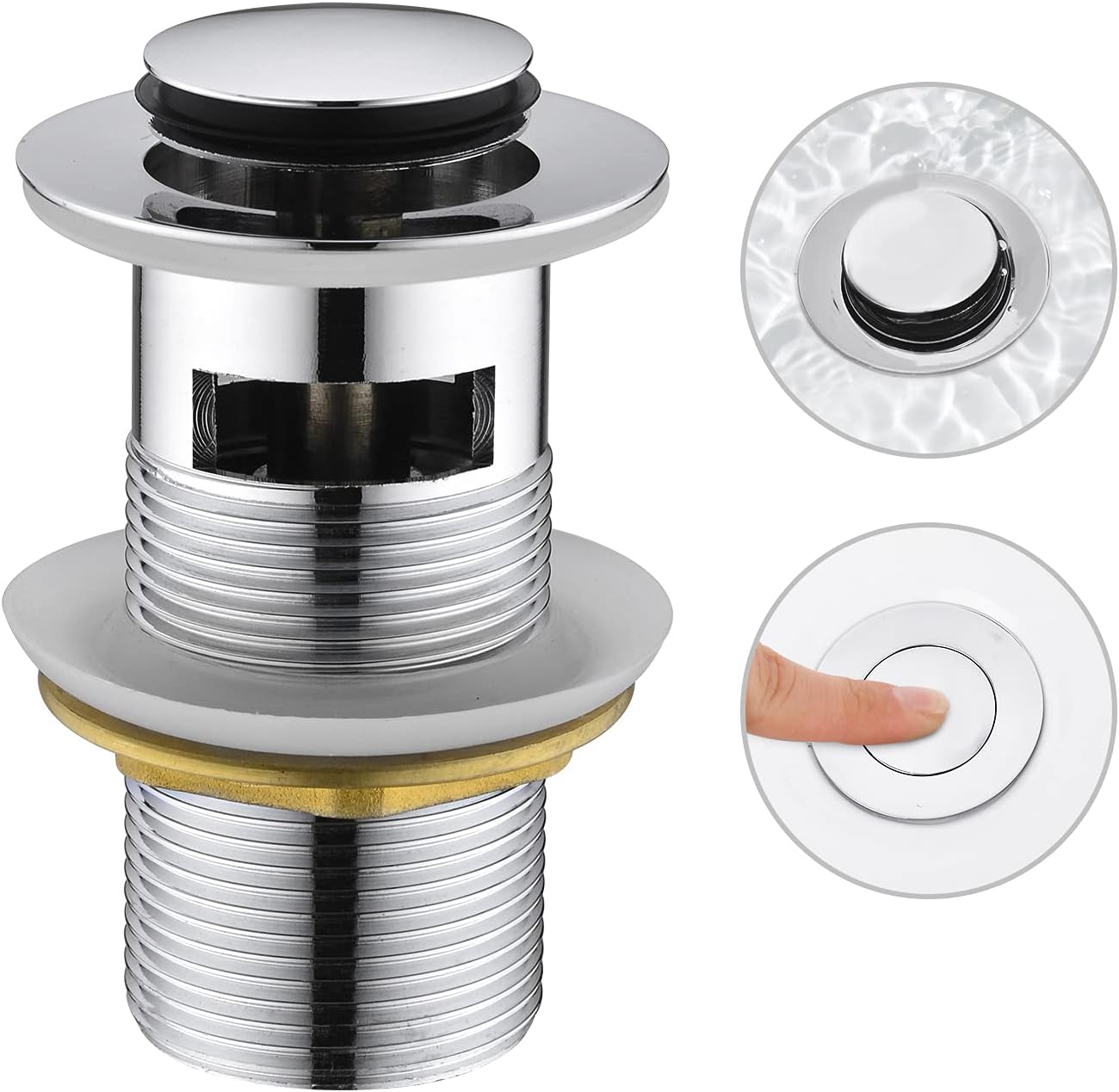 Basin Sink Waste Pop Up, Click Clack Sprung Plug with Overflow for Bathroom Sink, Sprung Basin Waste Slotted, Chrome