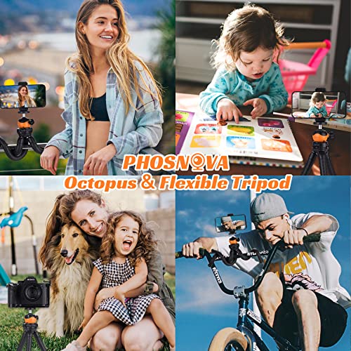 Phosnova Cell Phone Tripod Stand, Portable Flexible Tripod For Iphone With Wireless Remote, Camera Tripod, Double 360°Rotation Adjustable Mini Tripod For Iphone/Android/Gopro/Ipad/Dslr, Orange #TOP5