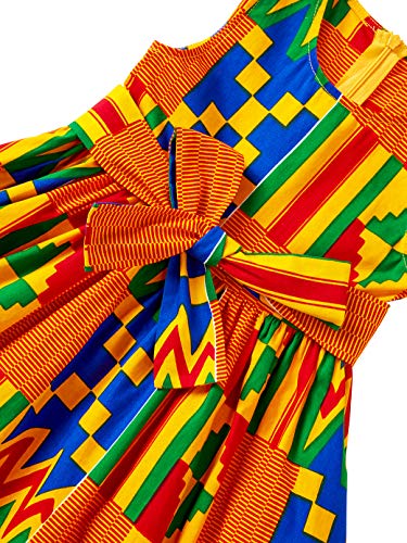 Girls' African Sleeveless Tie Waist Vintage Print Dresses3