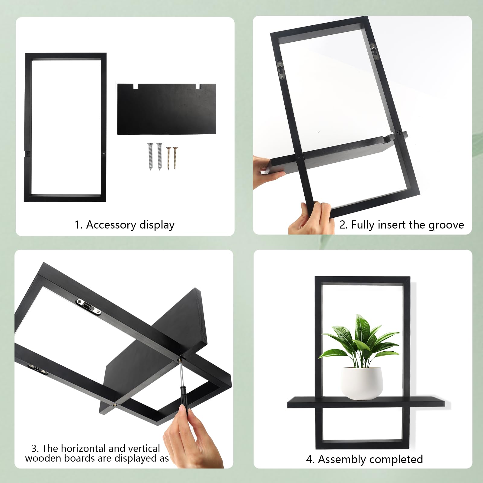 YiYa 2 Pcs Wood Shelves for Wall Decor Modern Boho Wall Shelf Wood Floating Shelf Bohemian Hanging Shelf Display Shelving for Hanging Plants Photo for Living Rooms Bathroom (Black) - Image 4